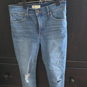 Madewell Jeans Womens 27 Blue 9" High Rise Skinny Distress Fray Medium Wash